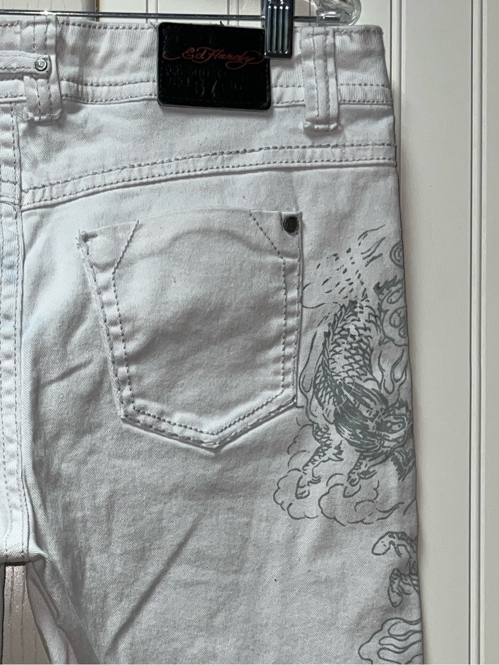 Ed Hardy White Denim Jean Shorts 30 Tattoo